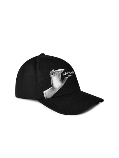 Shop Balmain Sculpture Logo Print Baseball Cap In Black