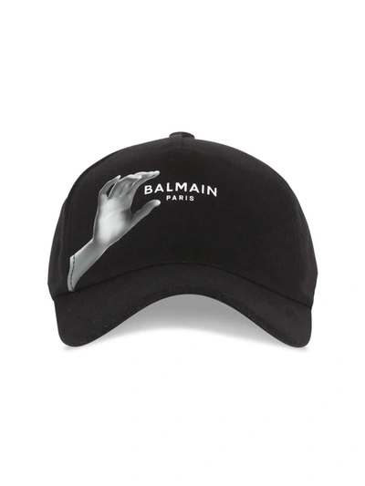 Shop Balmain Sculpture Logo Print Baseball Cap In Black