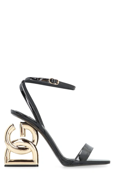 Shop Dolce & Gabbana Patent Leather Heel Sandals In Black