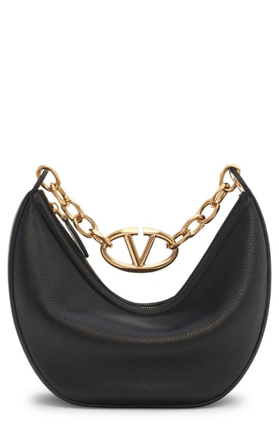 Shop Valentino Small Vlogo Moon Hobo Bag With Chain In Nero