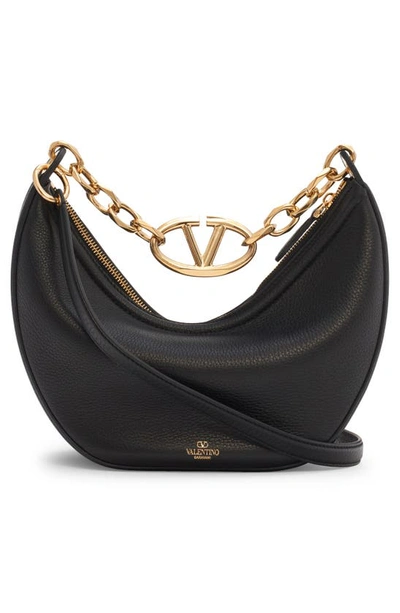 Shop Valentino Small Vlogo Moon Hobo Bag With Chain In Nero