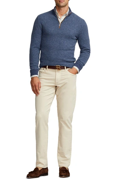 Shop Ralph Lauren Purple Label Bird's Eye Cashmere Quarter Zip Sweater In Supply Blue Multi