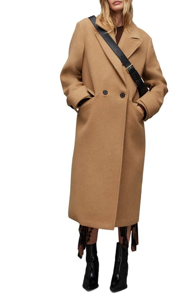 Shop Allsaints Mabel Longline Coat In Camel Brown