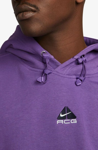 Shop Nike Acg Oversize Water Repellent Therma-fit Fleece Hoodie In Purple Cosmos/ Summit White