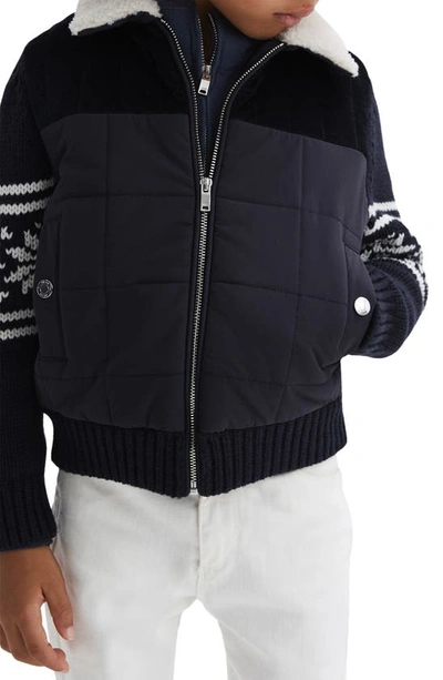 Shop Reiss Kids' Alpine Quilted Mixed Media Jacket In Navy