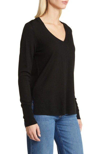 Shop Caslon Wool Blend V-neck Sweater In Black