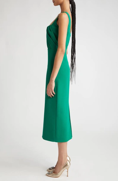 Shop Emilia Wickstead Arina Pleated Double Crepe Sheath Dress In Jade Green
