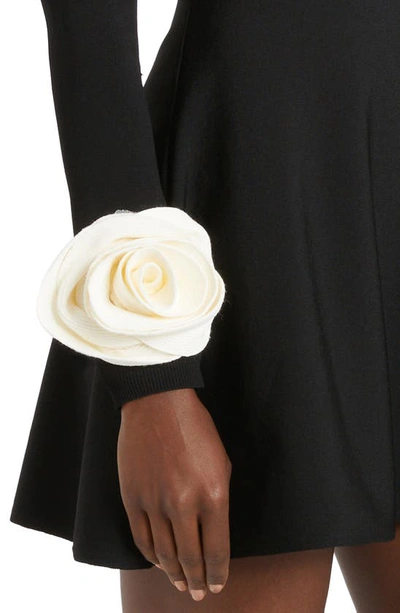 Shop Valentino Rose Cuff Long Sleeve Minidress In Nero/ Avorio