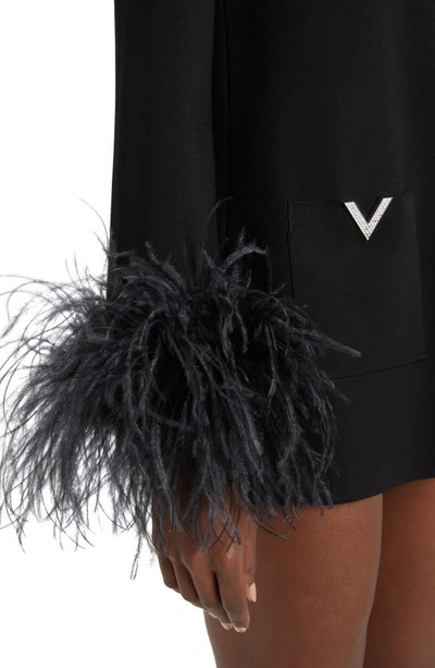 Shop Valentino Feather Cuff Long Sleeve Minidress In Nero