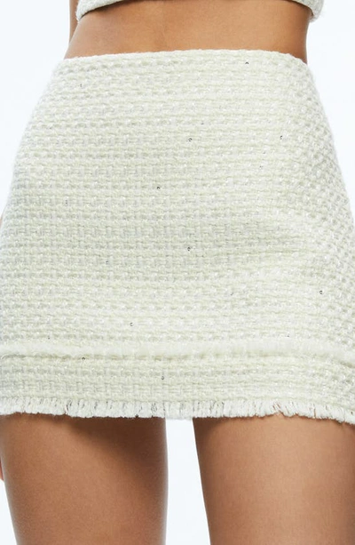 Shop Alice And Olivia Ecenia Embellished Tweed Miniskirt In Off White