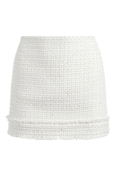 Shop Alice And Olivia Ecenia Embellished Tweed Miniskirt In Off White