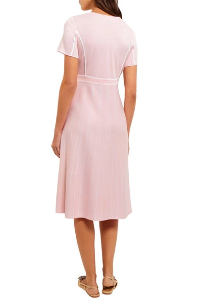 Shop Misook Contrast Stripe A-line Knit Dress In Rose Petal/ White
