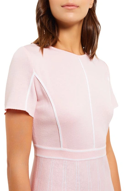 Shop Misook Contrast Stripe A-line Knit Dress In Rose Petal/ White