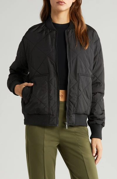 Zella Quilted Zip Bomber Jacket In Black