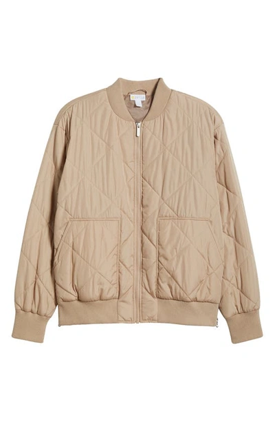 Shop Zella Quilted Side Zip Bomber Jacket In Tan Taupe