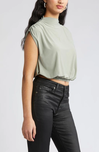 Open Edit Knit Blouson Crop Top In Green Halo