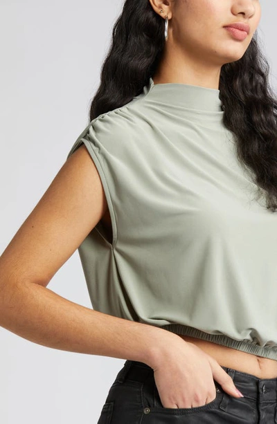 Open Edit Knit Blouson Crop Top In Green Halo