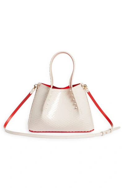 Shop Christian Louboutin Mini Cabarock Snakeskin Embossed Patent Leather Tote In W514 Leche