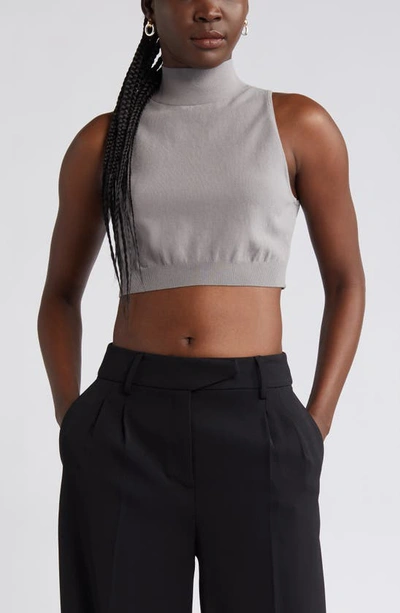 Shop Open Edit Mock Neck Sleeveless Crop Sweater In Grey Cloudburst