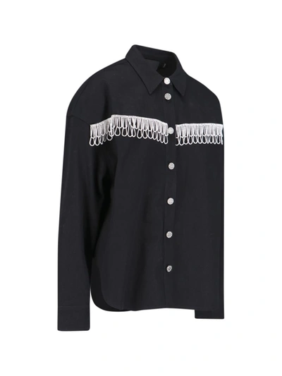Rotate Birger Christensen Rotate Overshirt With Crystal Fringes In Black