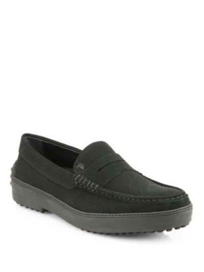 Shop Tod's Nuovo Suede Gommino Moccasins In Black