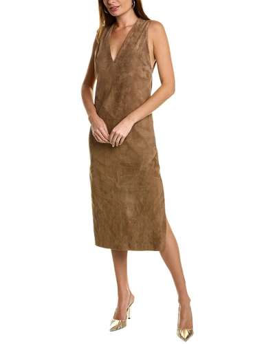 Shop Brunello Cucinelli Leather Midi Dress In Brown