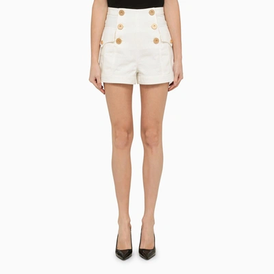 Shop Balmain | White Denim Shorts With Buttons