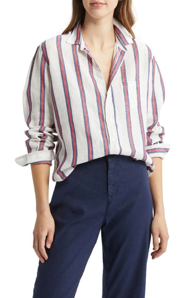 Shop Frank & Eileen Eileen Stripe Relaxed Linen Button-up Shirt In Red Navy