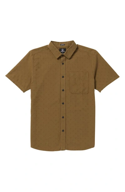 Shop Volcom Date Knight Short Sleeve Button-up Shirt In Mud