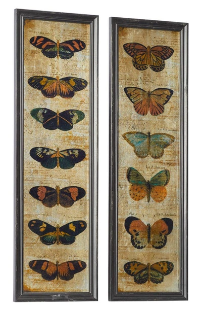 Willow Row Set Of 2 Butterfly Glass Framed Wall Art In Brown