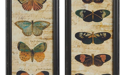 Willow Row Set Of 2 Butterfly Glass Framed Wall Art In Brown