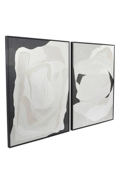 Vivian Lune Home White Abstract Canvas Framed Wall Art In White