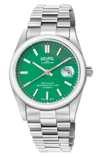 Shop Gevril Automatic West Village Light Blue Aqua Dial Stainless Steel Bracelet Watch, 40mm In Green