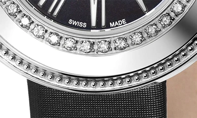 Shop Gevril Gandria Swiss Quartz Diamond Bezel Leather Strap Watch, 36mm In Black