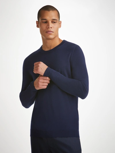 Derek Rose Men's Sweater Orson Merino Wool Navy In Navy
