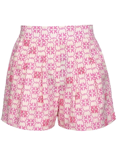 Shop Pinko Shorts With Logo In Bianco E Rosa