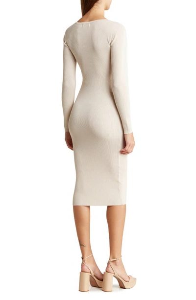Blu Pepper Long Sleeve Rib Knit Midi Dress In Cream