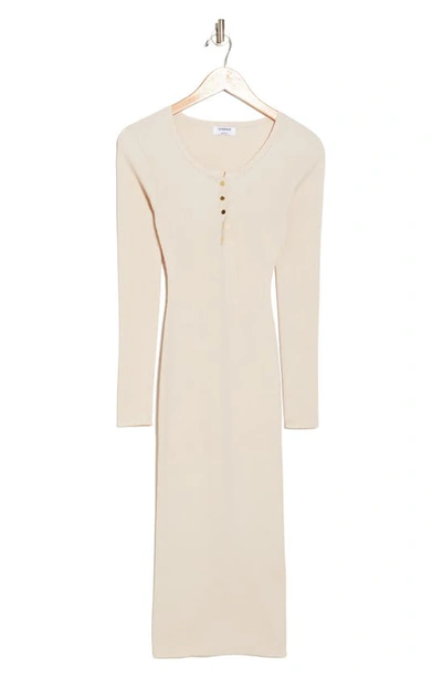 Blu Pepper Long Sleeve Rib Knit Midi Dress In Cream