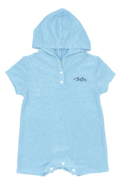 Shop Feather 4 Arrow Finn Embroidered Cotton Terry Hooded Romper In Crystal Blue
