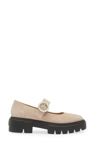 Stuart Weitzman Nolita Suede Pearly Mary Jane Loafers In Sabbia