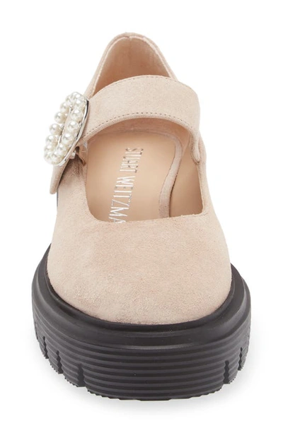Stuart Weitzman Nolita Suede Pearly Mary Jane Loafers In Sabbia
