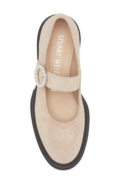 Stuart Weitzman Nolita Suede Pearly Mary Jane Loafers In Sabbia