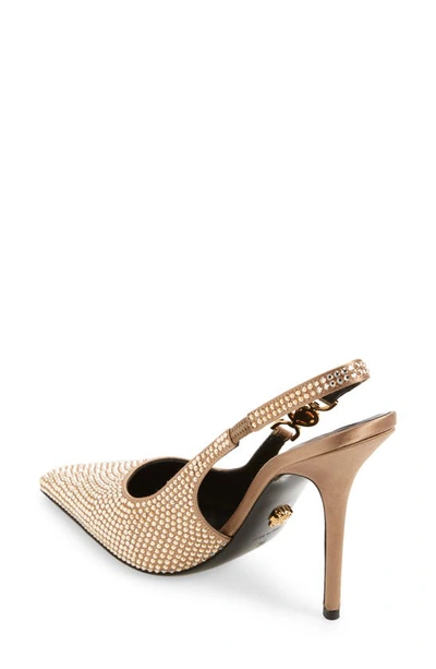 Shop Versace Crystal Slingback Pump In Camel/ Gold