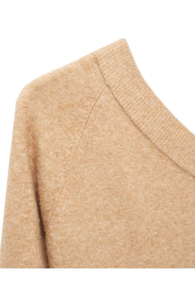 Mango One Shoulder Single Long Sleeve Sweater Dress In Medium Brown