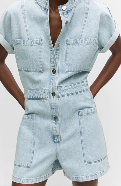 Mango Denim Romper In Light Blue