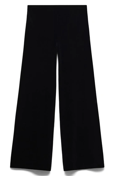 Shop Mango High Waist Flare Velvet Pants In Black