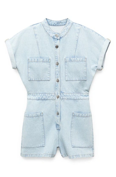 Mango Denim Romper In Light Blue