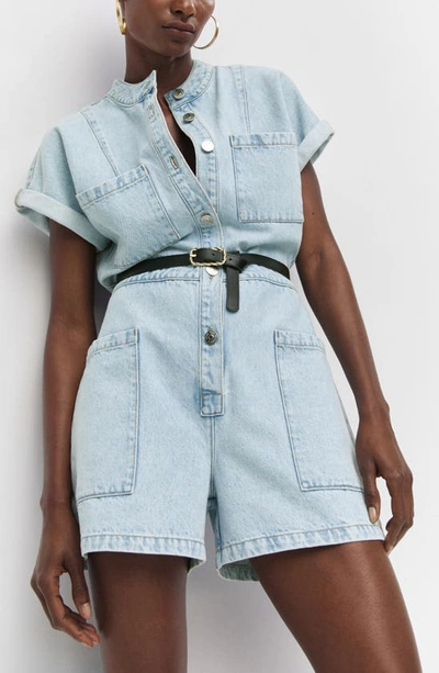 Mango Denim Romper In Light Blue