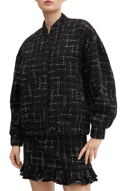 Shop Mango Tweed Bomber Jacket In Black