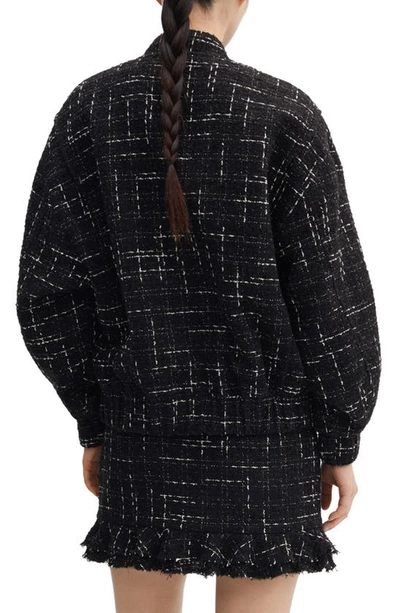 Mango Tweed Bomber Jacket In Black